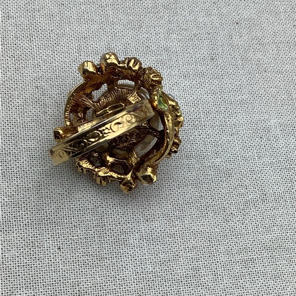 Vintage ART Signed Pearl and Gemstone Enamel Floral Ring - Picture 3 of 3